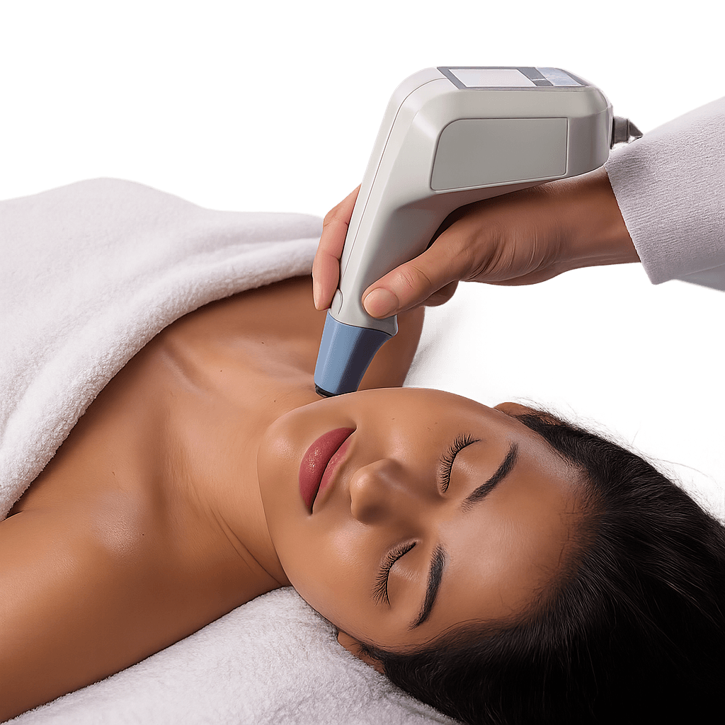 The Exilis Ultra 360 device delivering a skin-tightening treatment